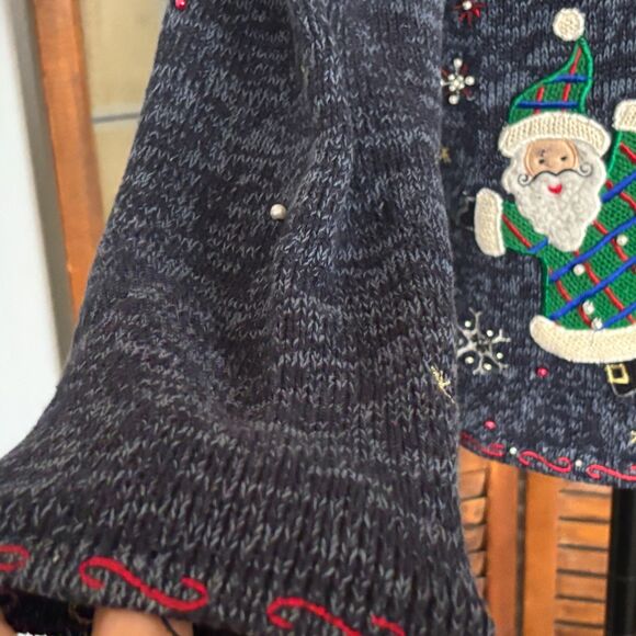 Designers Originals Joy Blue Button Cardigan Santa Embroidery Appliqué Size M - Picture 6 of 14